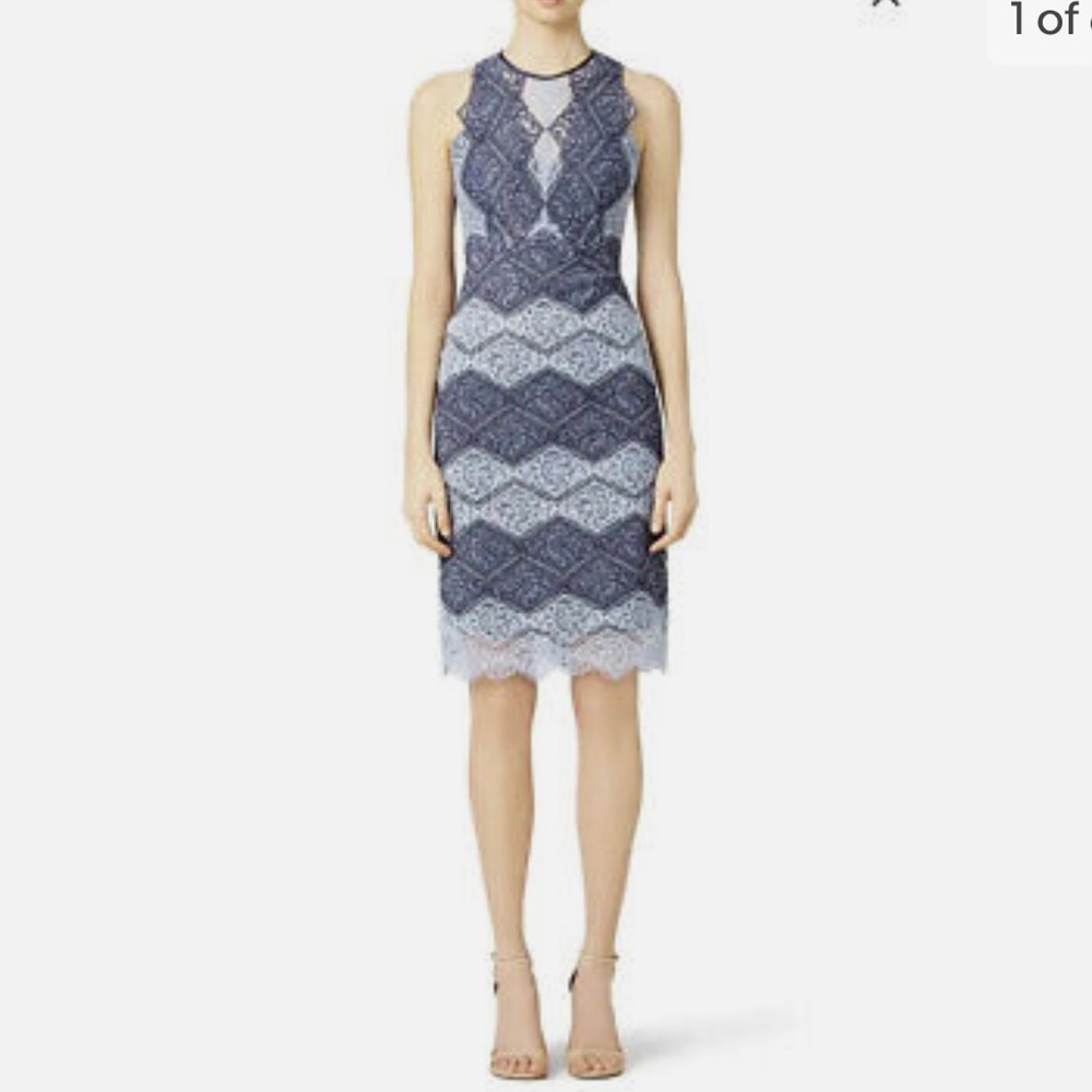 Erin Featherston Blue/grey Lace Sleeveless Dress Size 0 Fully Lined Great Cond.